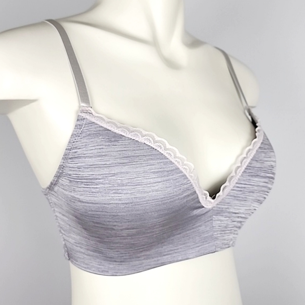Nine West Intimates Wireless Bra Heathered Grey Lace Trim Size 36C